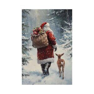 Christmas Santa Claus Reindeer Unframed Canvas Wall Art  24" X 36"